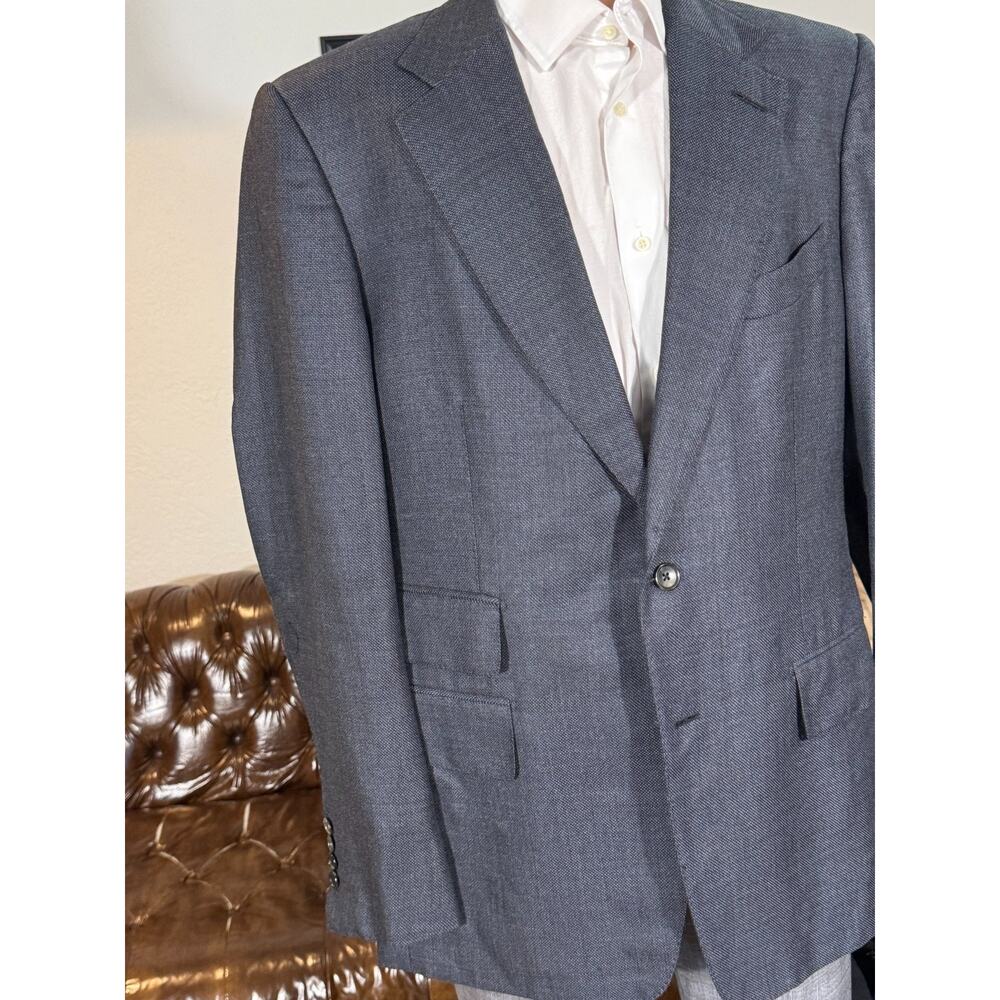 Tom Ford Charcoal Gray Steel Blue Wool Silk Textured Blazer (56R EU) 46R US
